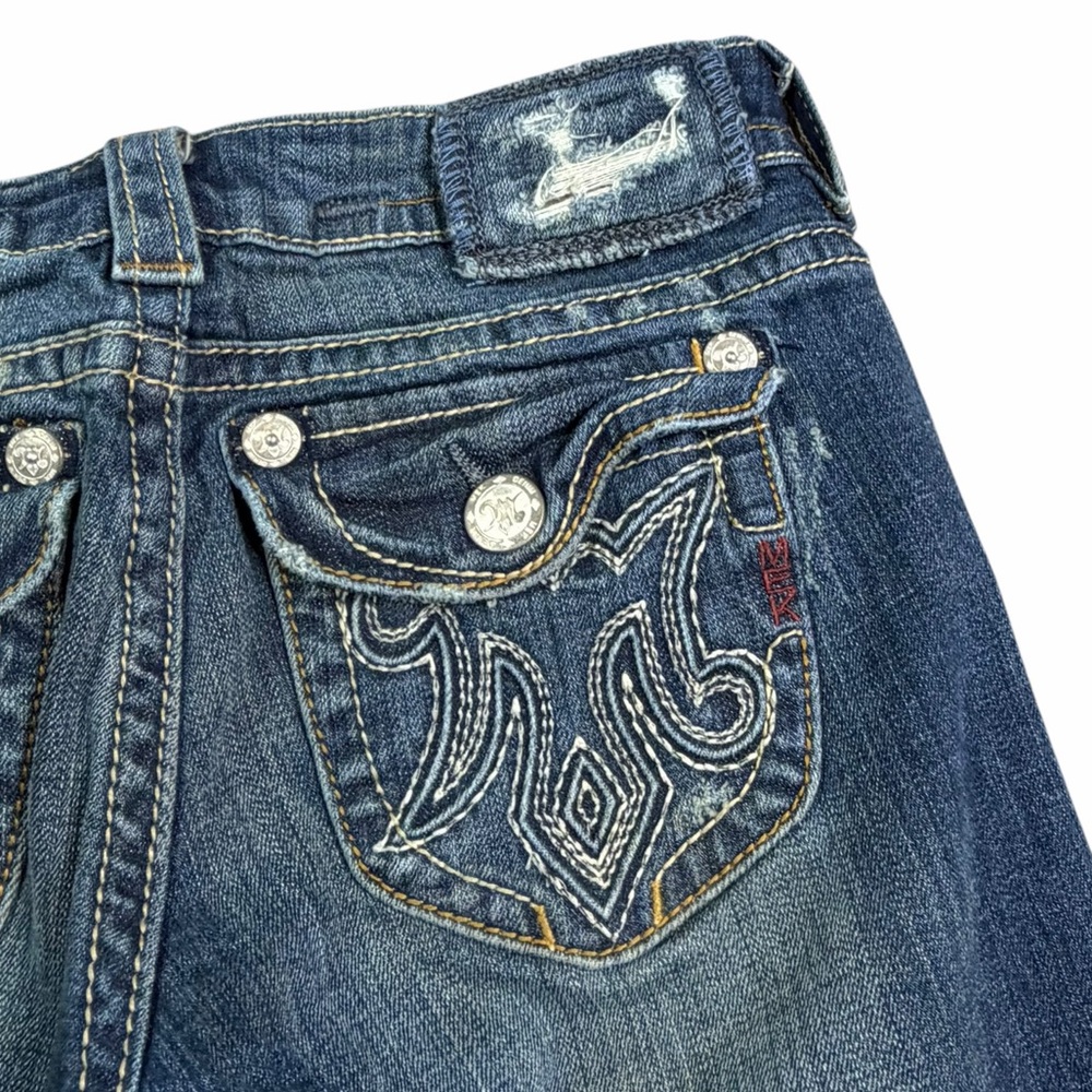 MEK Denim Dark Wash Low Rise Paint Splatter Quebec Boot Cut Jeans - Size 25/34 - Picture 7 of 15